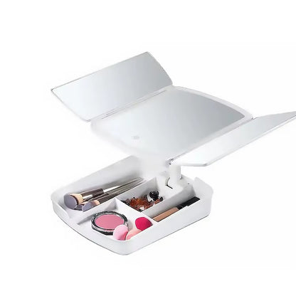 Lustro Kosmetyczne LED Trzyczęściowe z Organizerem do Makijażu