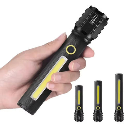 Mocna Latarka LED COB z Zoomem i Etui - Idealna do Domu i Outdooru