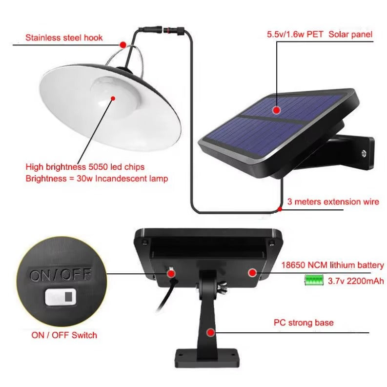 Lampa Solarna Wisząca LED z Pilotem do Ogrodu i na Taras