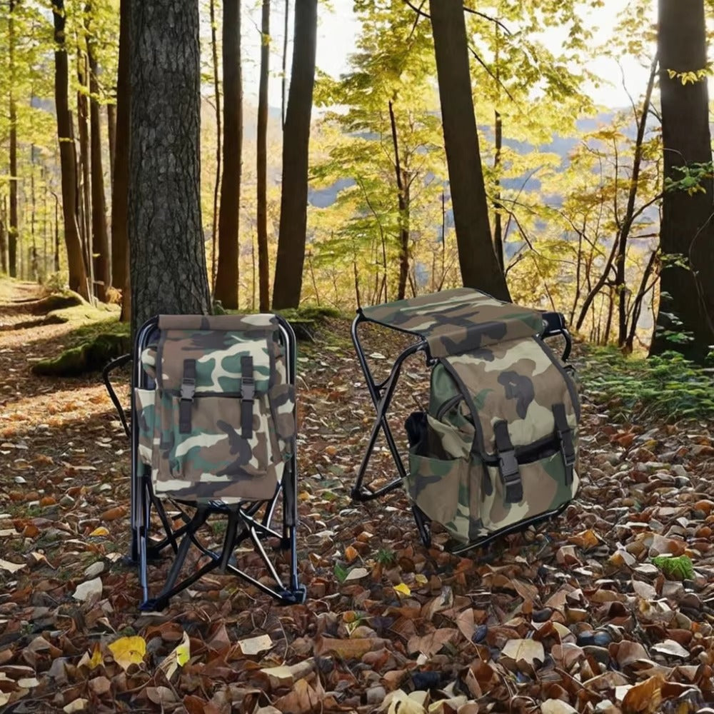 Składany Plecak-Stołek Kamuflaż 2w1 | Idealny na Biwak i Ryby
