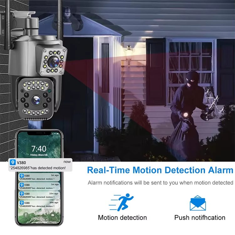 Kamera Zewnętrzna IP V380 4MP Dual Lens PTZ WiFi/4G IP66 Monitoring