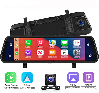 Lusterko 4K z Kamerą, CarPlay, Rejestrator Jazdy i Cofania