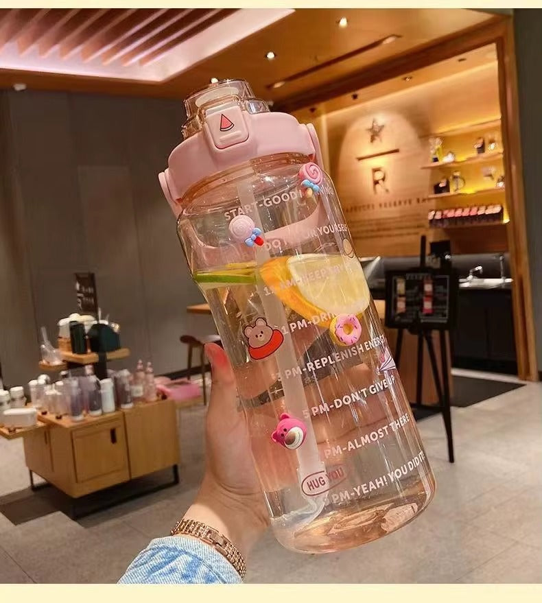 Motywacyjna Butelka na Wodę 2L ze Słomką i Markerem Czasu