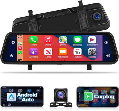 Lusterko 4K z Kamerą, CarPlay, Rejestrator Jazdy i Cofania