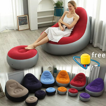 Fotel Dmuchany z Podnóżkiem Welurowy Fioletowy | Sklep Online