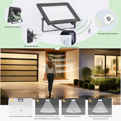Naświetlacz LED 100W IP66 z Czujnikiem Ruchu i Zmierzchu