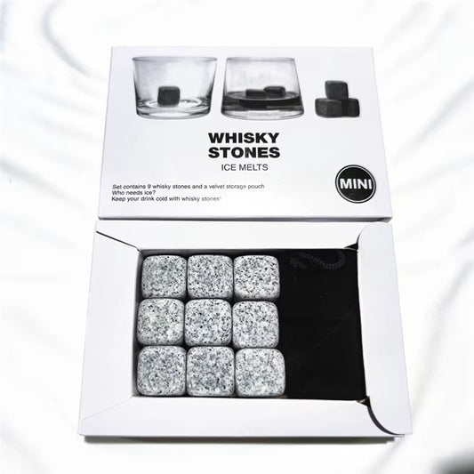 Kamienie do Whisky - 9 Kostek Chłodzących z Woreczkiem Welurowym