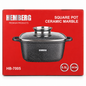 Garnek kwadratowy HEMBERG HB-7005 z powłoką marmurkową i szklaną pokrywką, 28 cm, 6,5 l – czarny