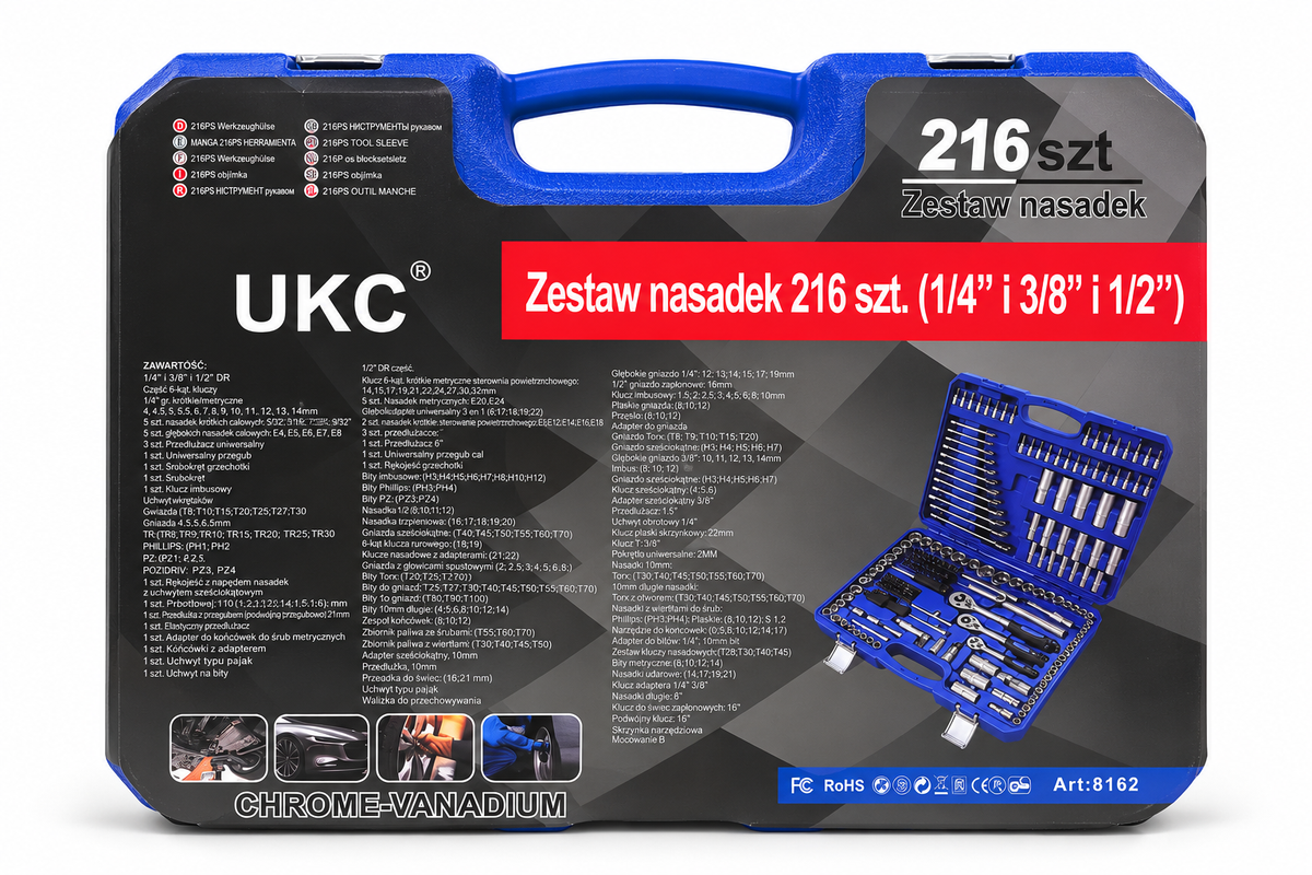 Profesjonalny Zestaw Narzędzi Mechanicznych 215 el. Klucze