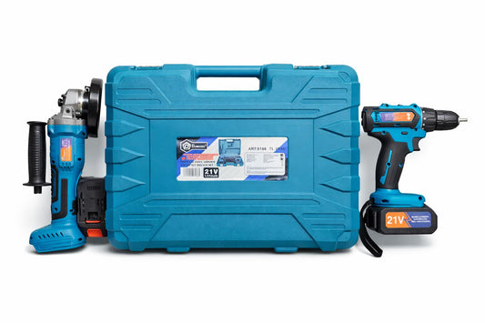 Zestaw Akumulatorowy Domotec 21V: Szlifierka Kątowa i Wiertarko-Wkrętarka