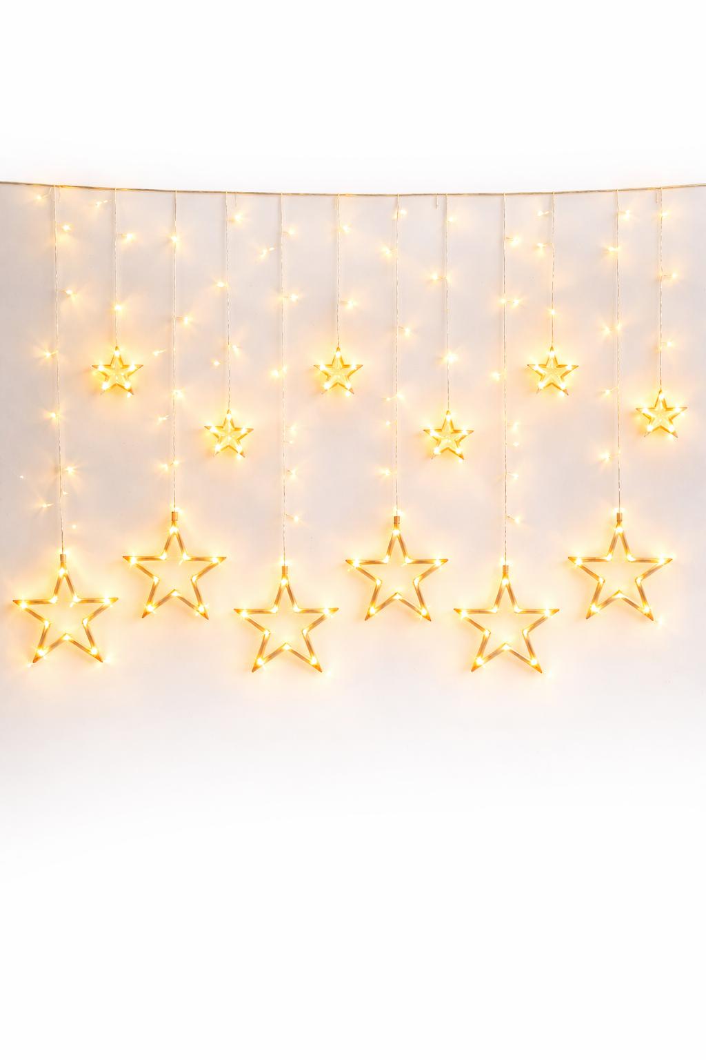 Magiczne Kurtynowe Lampki LED Gwiazdki - Ciepła Biel
