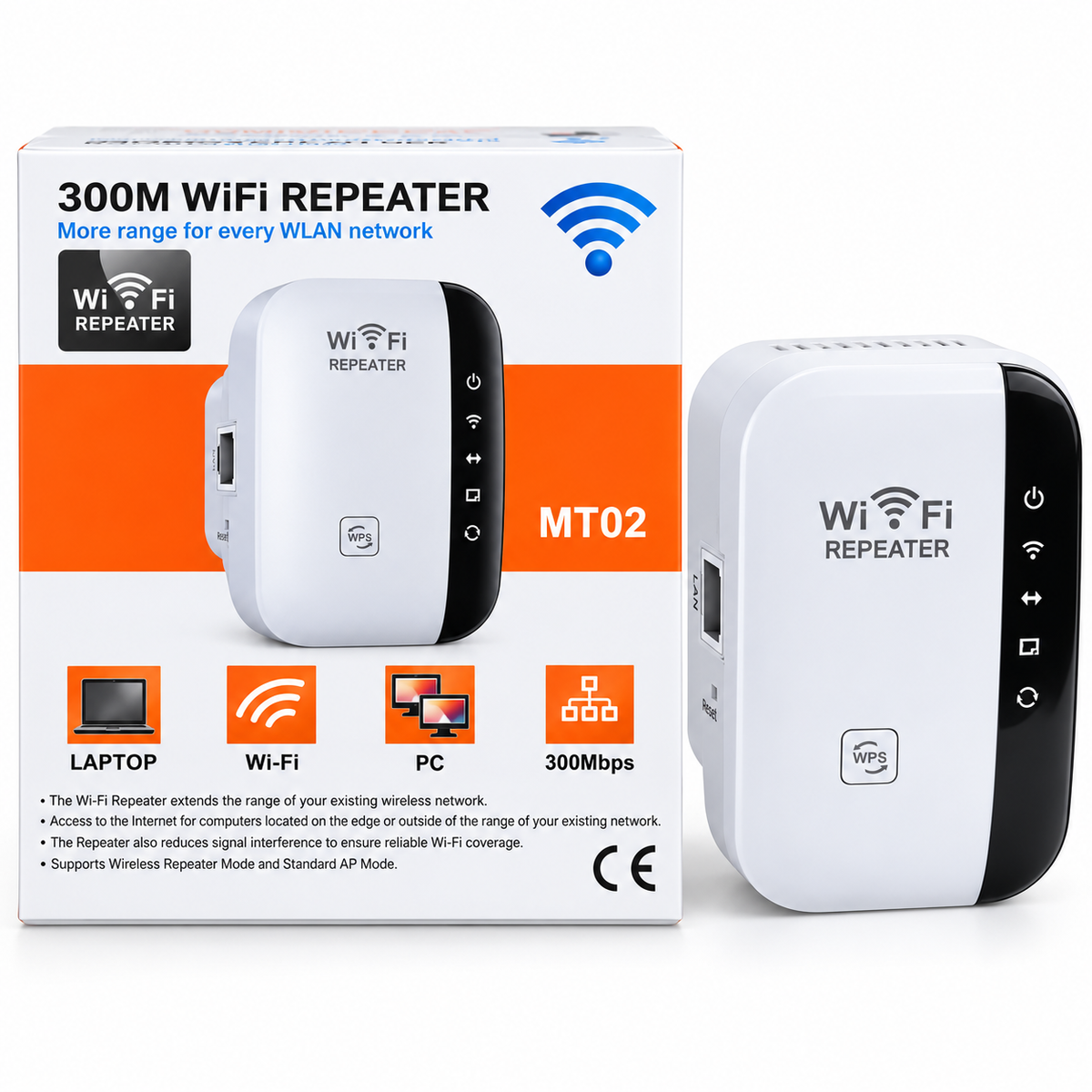 Wzmacniacz Wi-Fi 300 Mb/s MT02 z opakowaniem – SKU 8024