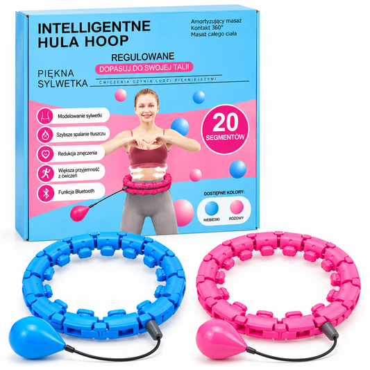 SKU 8767 – Hula hoop 20 segmentów, kwadratowe pudełko detaliczne i dwa kolory: niebieski i różowy – bez znaku wodnego