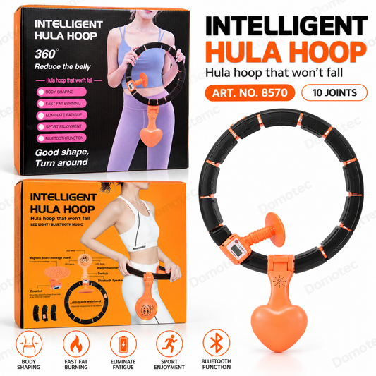 Inteligentne hula hoop czarne z pomarańczowym obciążnikiem, 10 segmentów, SKU 8570 – DOMOTEC