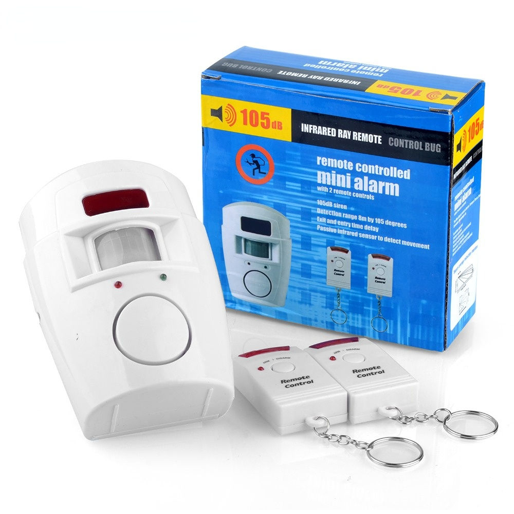 Bezprzewodowy Mini Alarm PIR 105dB z 2 Pilotami