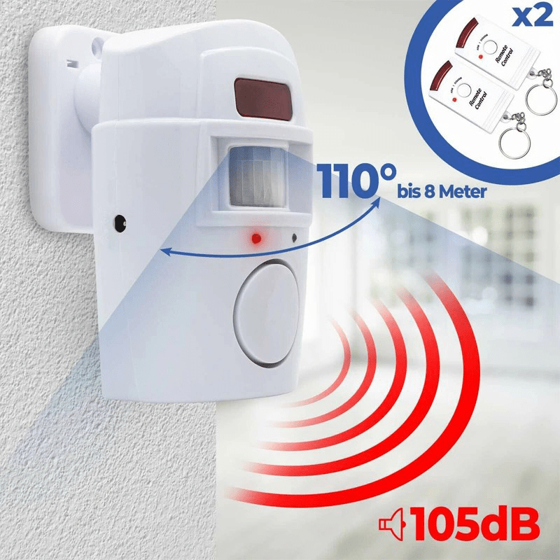 Bezprzewodowy Mini Alarm PIR 105dB z 2 Pilotami