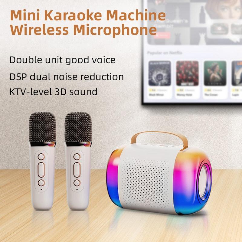 Przenośny Zestaw Karaoke Bluetooth z Głośnikiem LED i Dwoma Mikrofonami