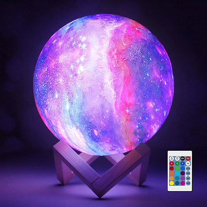 Lampka Księżycowa 3D LED 15 cm – 16 Kolorów, Ładowalna, Sterowanie Pilotem / Dotykiem