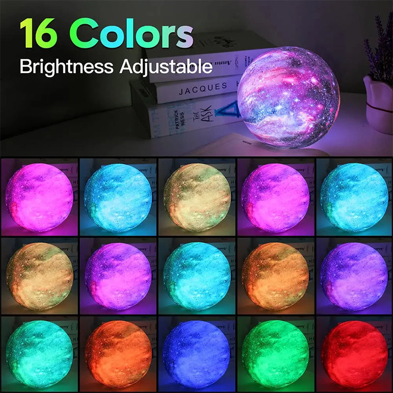Lampka Księżycowa 3D LED 15 cm – 16 Kolorów, Ładowalna, Sterowanie Pilotem / Dotykiem
