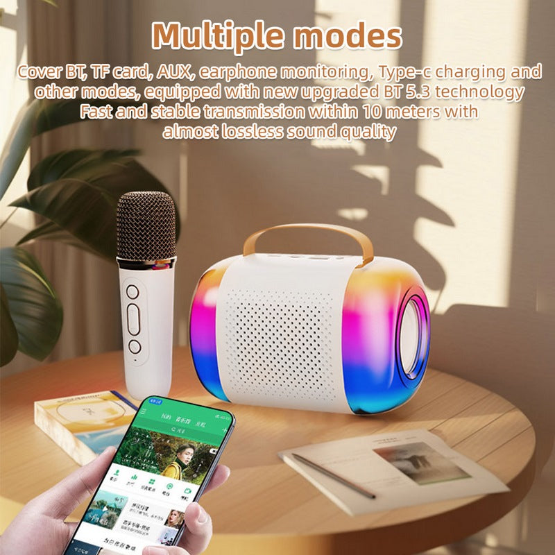 Przenośny Zestaw Karaoke Bluetooth z Głośnikiem LED i Dwoma Mikrofonami