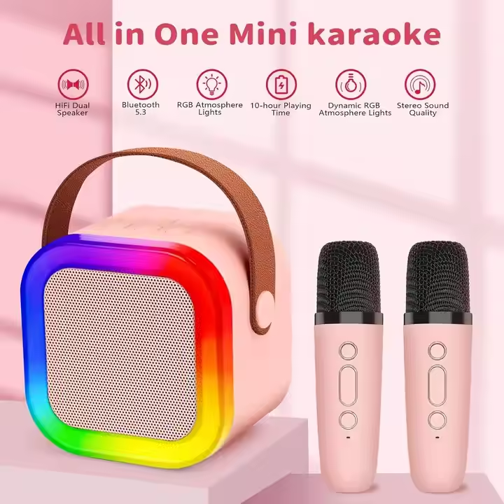 Zestaw Karaoke Bluetooth z Dwoma Mikrofonami i Głośnikiem RGB