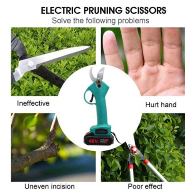 Akumulatorowe Nożyce Elektryczne do Gałęzi 48V z 2 Bateriami i Walizką