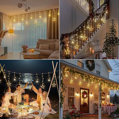 STAR ICICLE LIGHTS CURTAIN FAIRY CONNECTABLE 8 MODES WATERPROOF HANGING LIGHTS FOR CHRISTMAS PARTY INDOOR OUTDOOR DECORATIONS