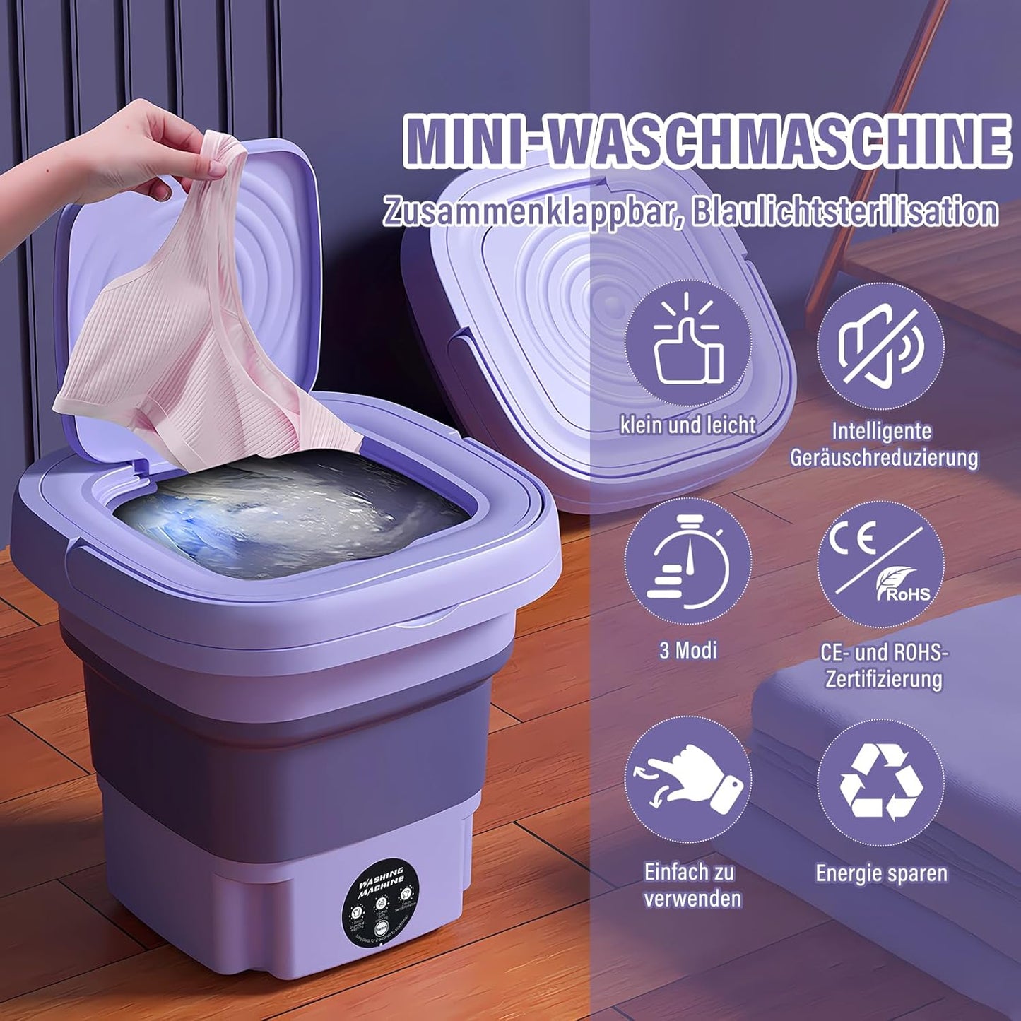 Składana Mini Pralka Turystyczna z Funkcją Wirowania