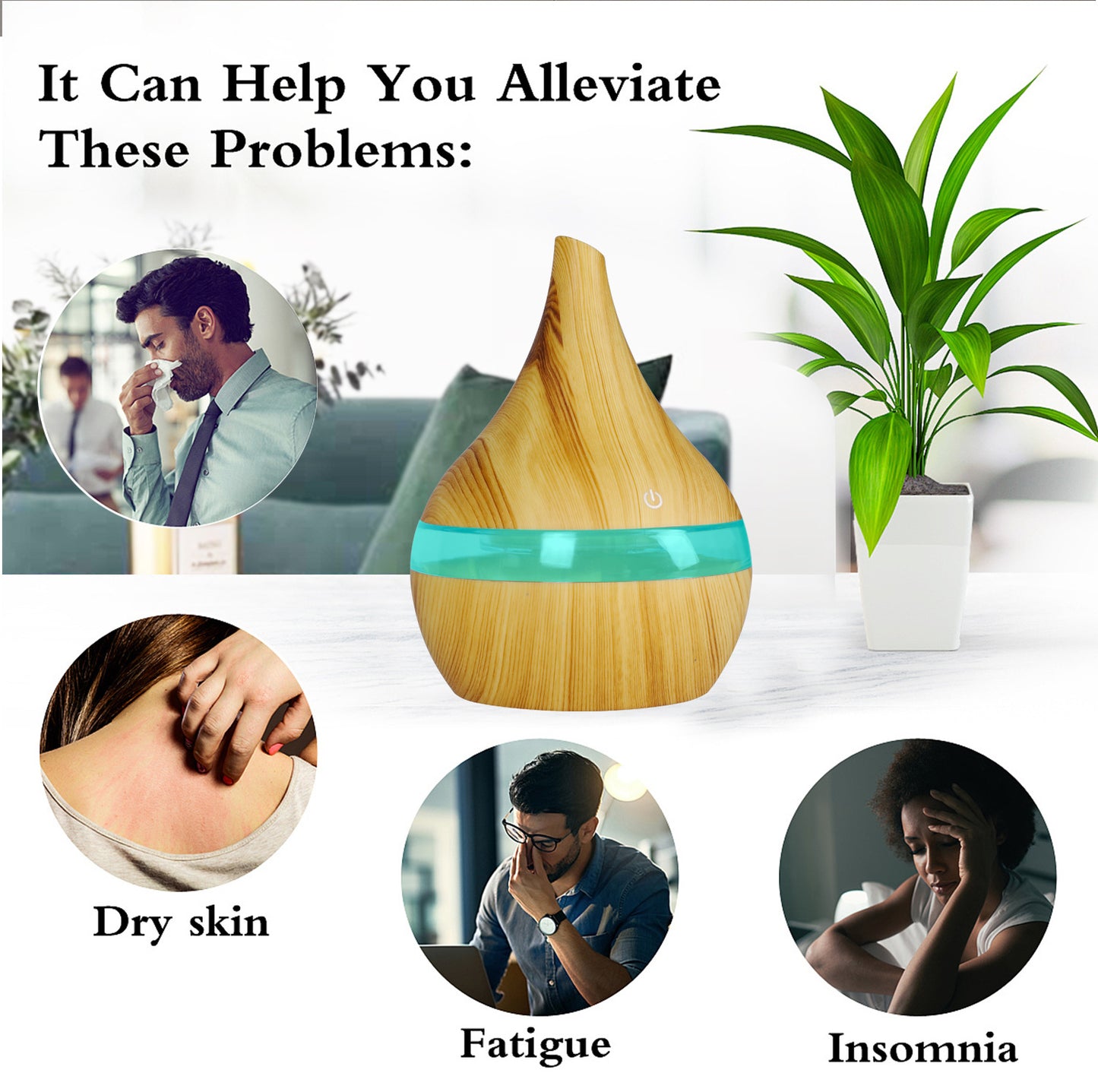 Nawilżacz Powietrza Ultradźwiękowy LED w Stylu Drewna