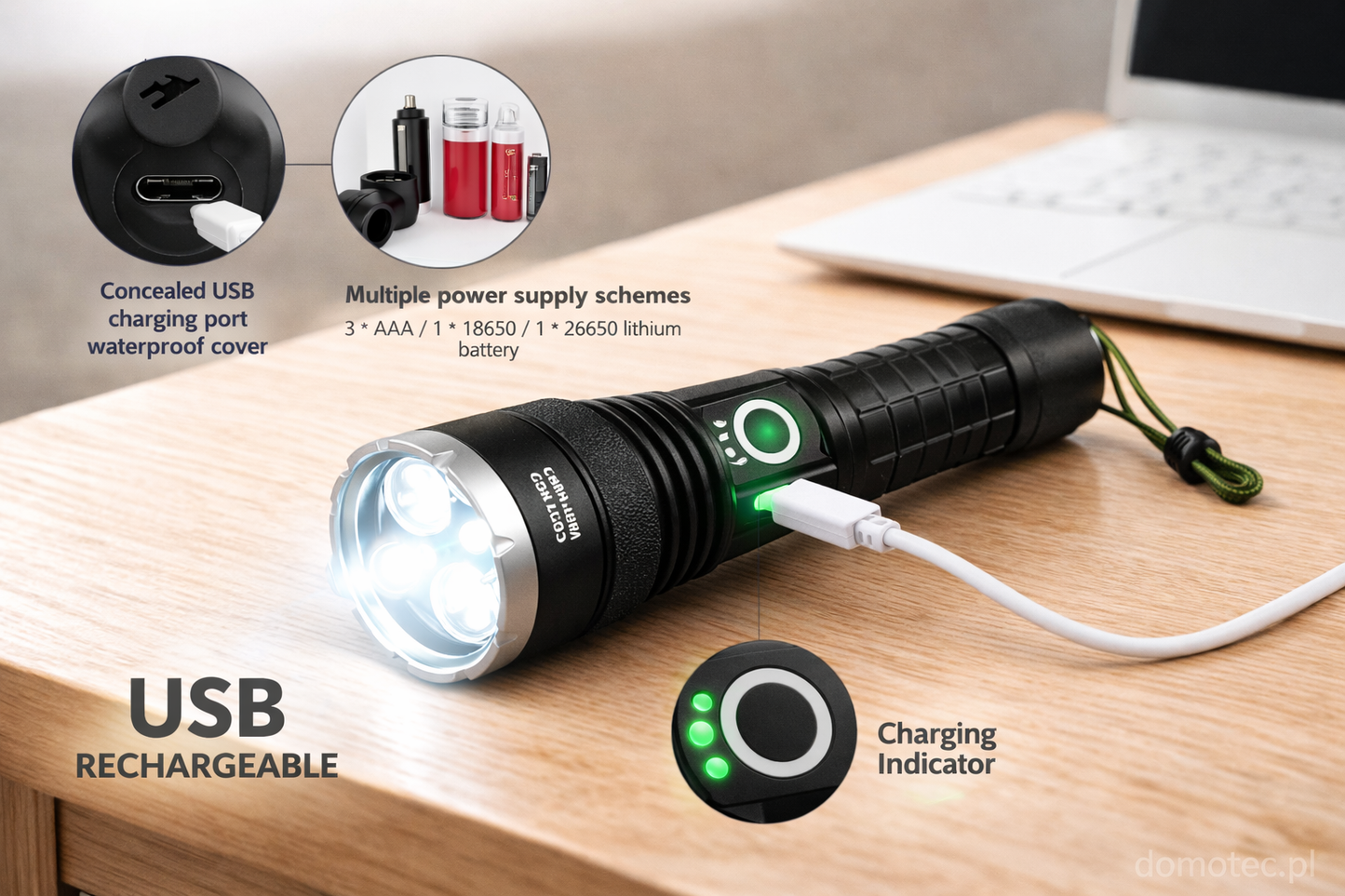 Latarka Taktyczna LED - Kompatybilna z Wieloma Bateriami