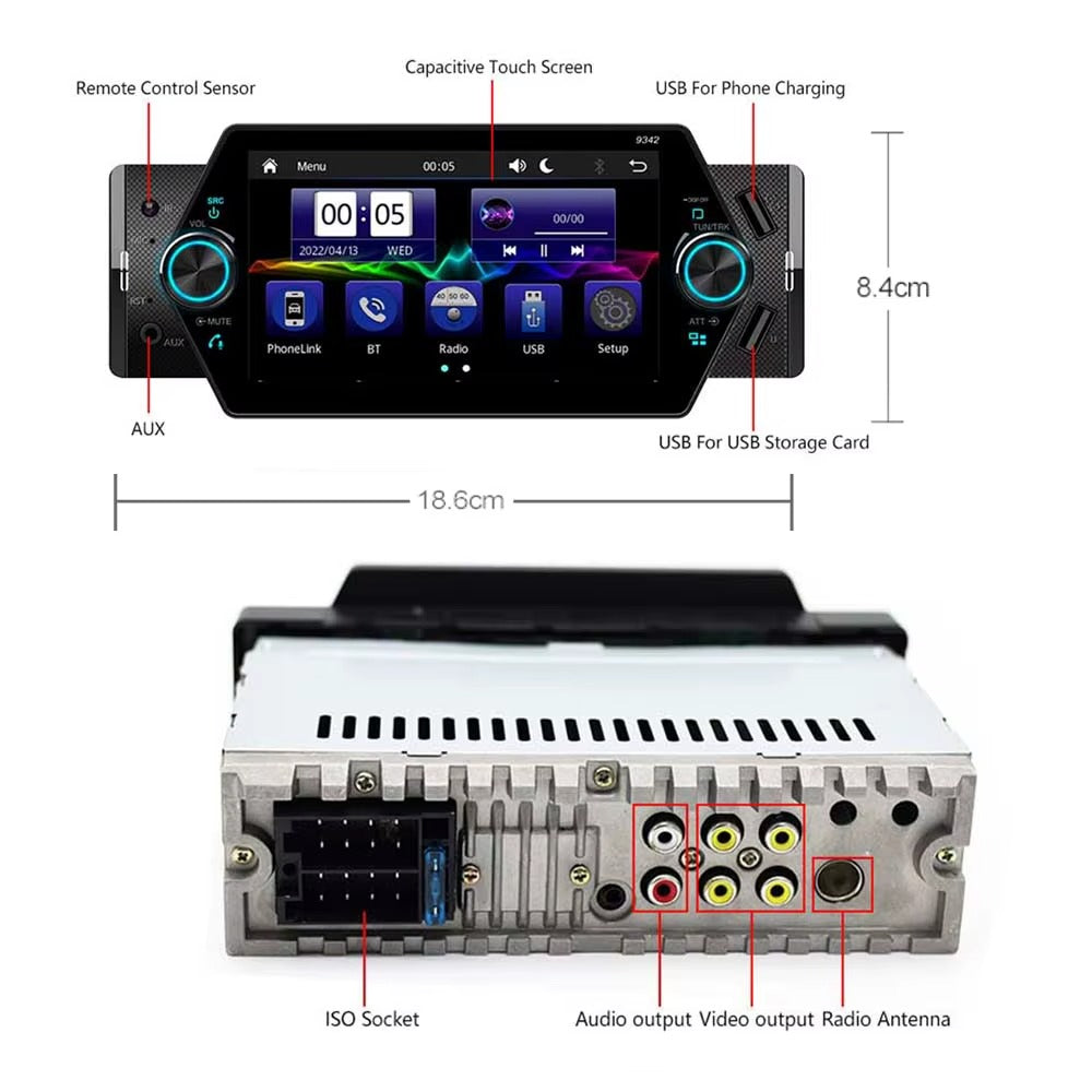 Radio Samochodowe 1DIN Bluetooth MirrorLink USB Dotykowe