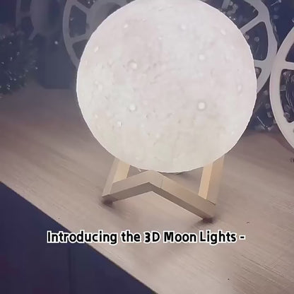 Lampka Księżycowa LED 3D z Drewnianą Podstawką
